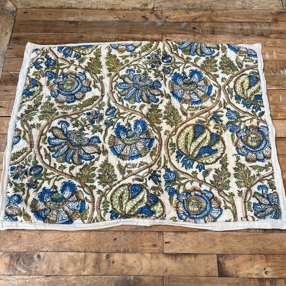 Pottery Barn Haylie Batik Standard Pillow Sham Blue & Green Block Printed Floral